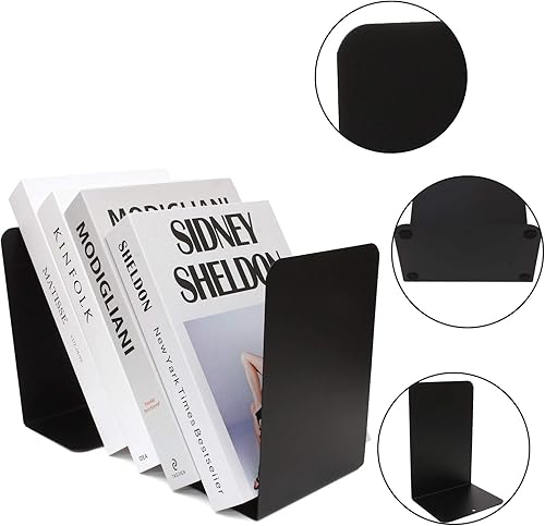 Miniatura 3 de ZOEYES 6 sujetalibros de metal negro de 8.0 x 3.9 x 5.3 pulgadas, extremos de libros resistentes para estantes, soportes antideslizantes para libros