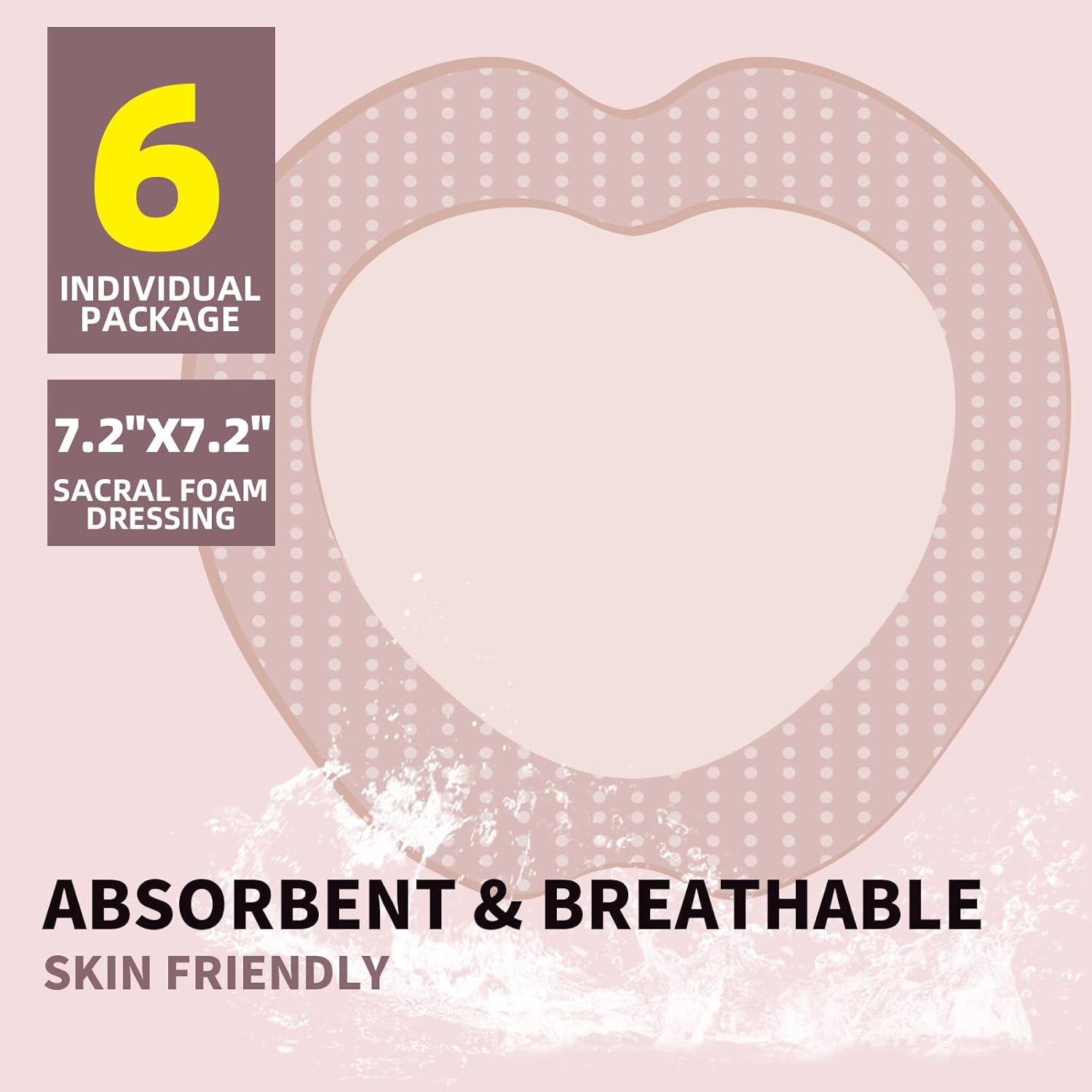 Sacrum Silicone Foam Sacral Pad with Adhesive Border 7.2"x7.2", 6 Individual Package for Large Wound Care, Bedsore, Pressure Sore - Image 2