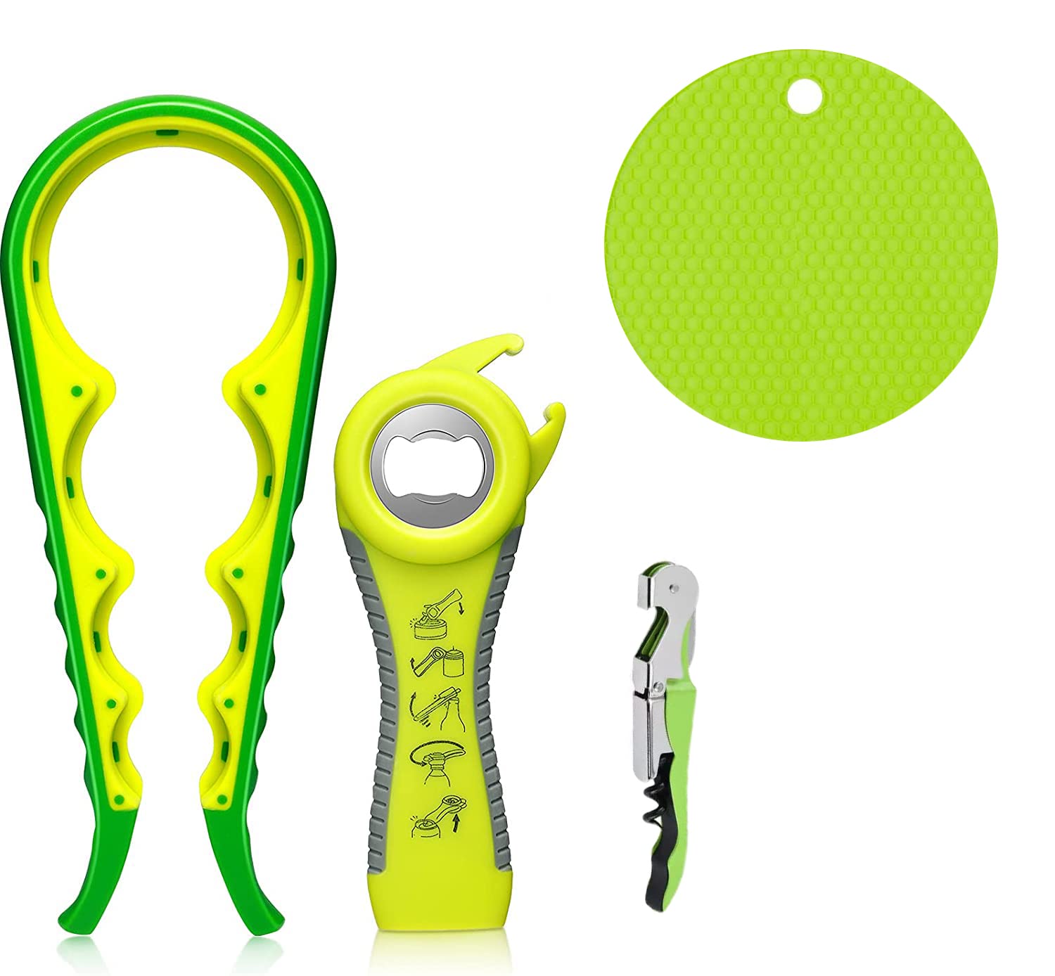 Draduo Jar Opener|5 in1 Bottle Gripper Opener | 5 in1 Multi Bottle Opener | with Silicone Handle Easy to Use for Weak, Senior, Arthritis Hands.