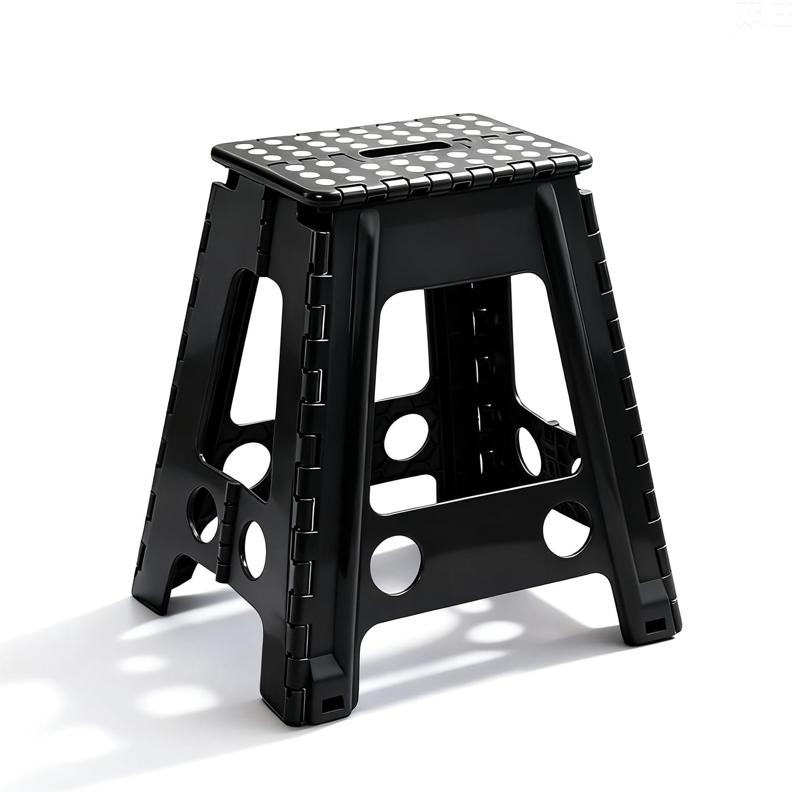 Tritthocker Klappbar, 45 cm Höhe - Faltbarer & Tragbarer Hocker mit Tragegriff, bis 150 kg belastbar - Stabiler Hocker für Bad, Küche, Garderobe, Kinderzimmer und Camping - Schwarz