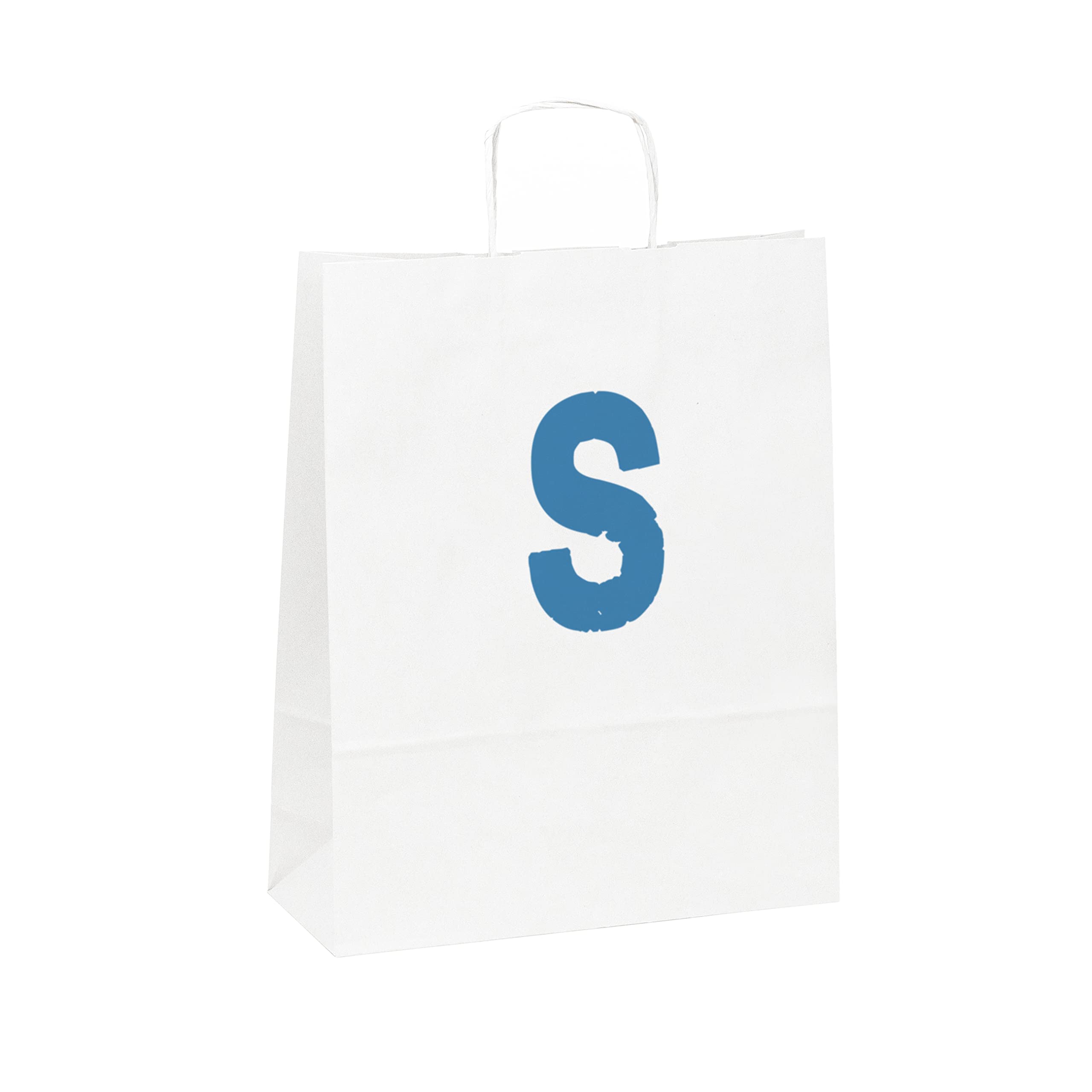 Pack 100 Sacs Papier Blanc Personnalisable - Logo ou Image en Couleur - Personnalisables pour Mariage, Anniversaire, Noël, Boutique - Petit Sac 22 x 23 x 9 cm