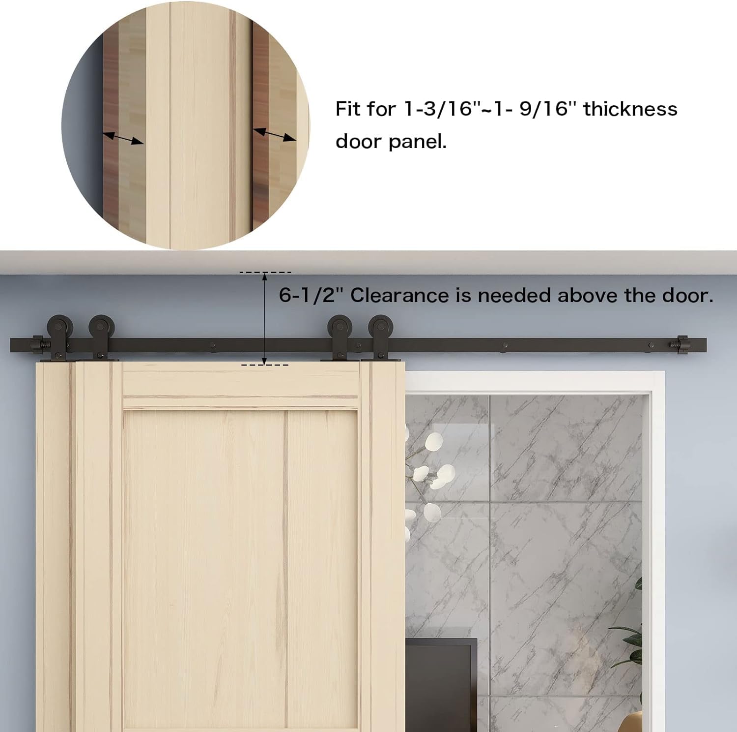 5FT/152CM Binario per Porta Scorrevole Kit per Coincide Doppia Porta Barn Bypass Sistema Nero Forma T