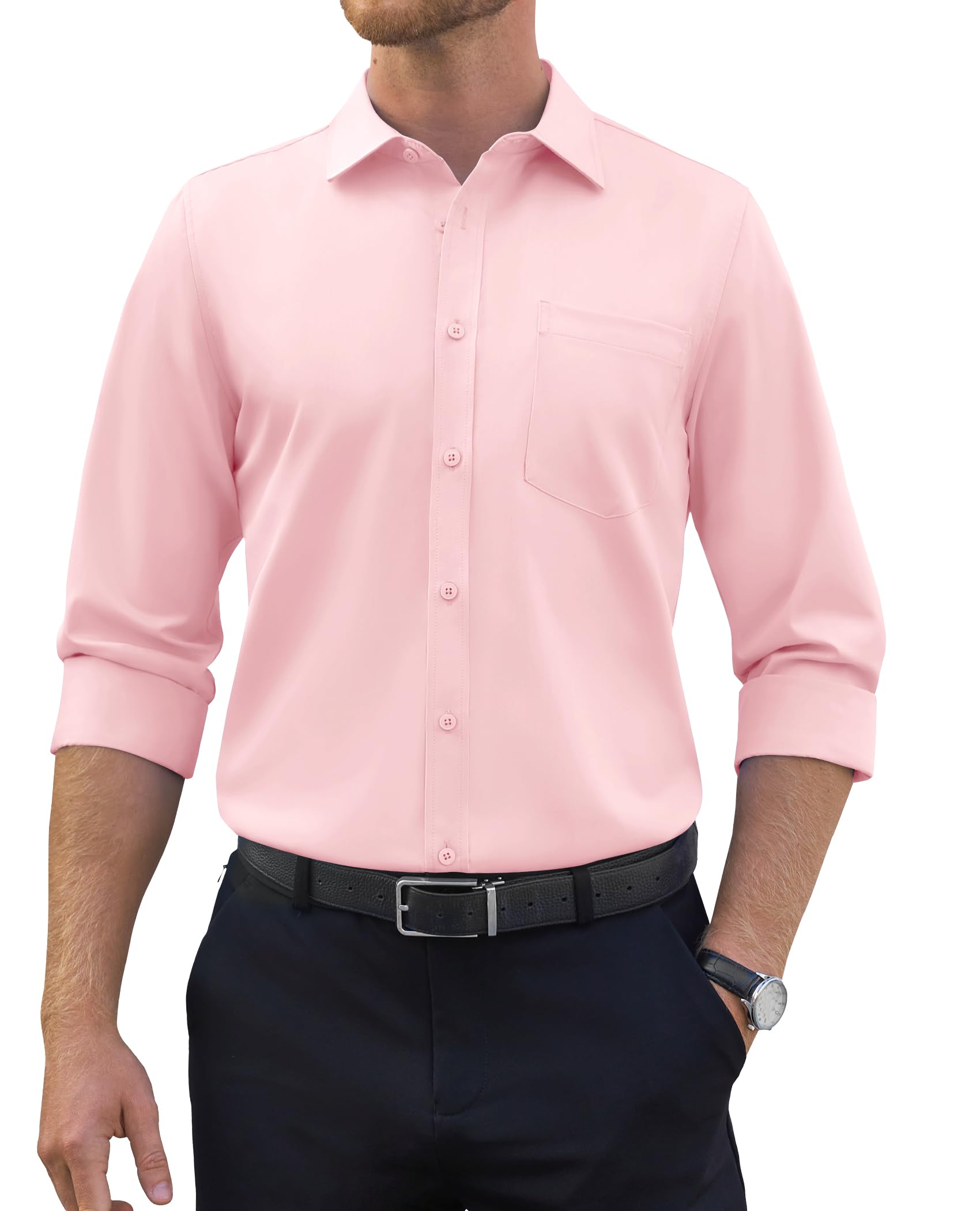 siliteelon Hemd Herren Langarm Bügelfrei Regular Fit Stretch Hemden Herren Köperstoff Anzug Business Hemdherren Für Büro, Meetings und Reisen