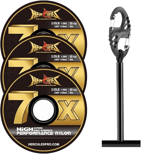 Miniatura 12 de HERCULES Tippet de pesca con mosca, paquete de 3 con soporte para volquetas, 55 yardas Tippet de nailon transparente 3 piezas con barra de tippet
