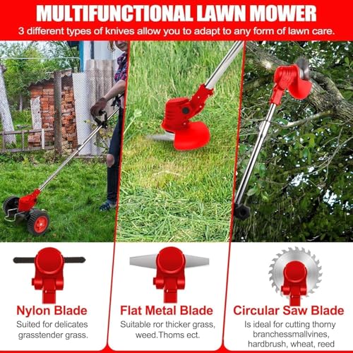 Image of Electric Wireless Rechargeable Edge Cutter 48V - 25cm Cutting Width | 2-in-1 Mower & Trimmer | Adjustable Height 3 Blade Types | Lightweight & Portable | Lawns & Gardens Cordless Grass Cutter Machine