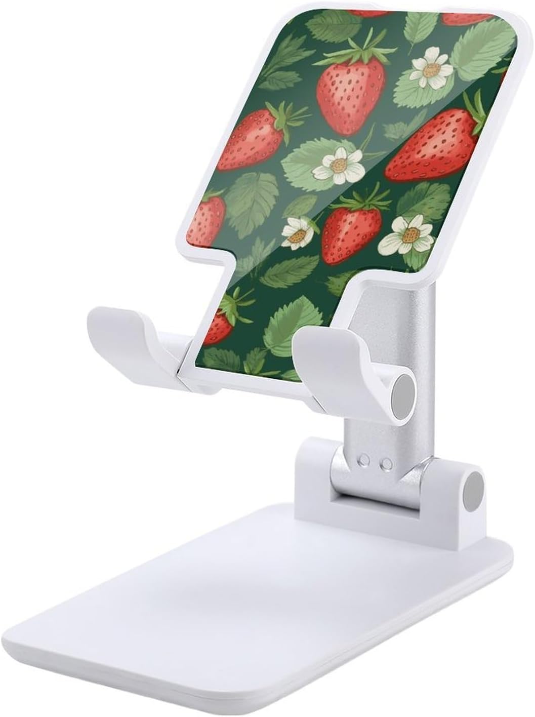 Fresh Strawberries and Leaves Foldable Cell Phone Stand, Anti-Slip Phone Holder