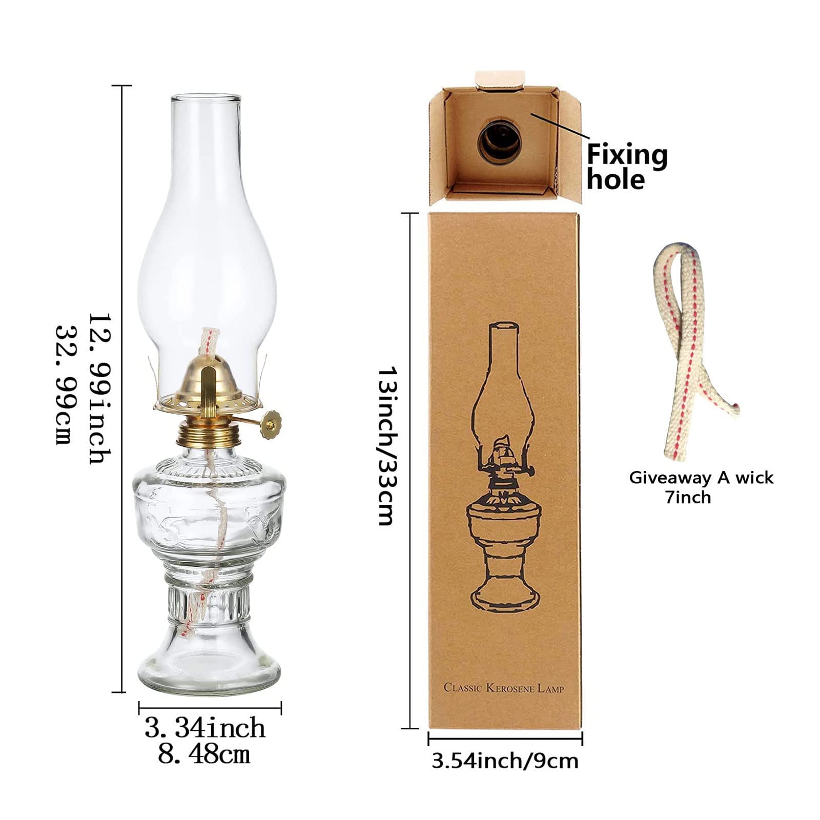 Oil Lamp, Vintage Kerosene Lamp, Oil Lamps for Indoor use, with Clear