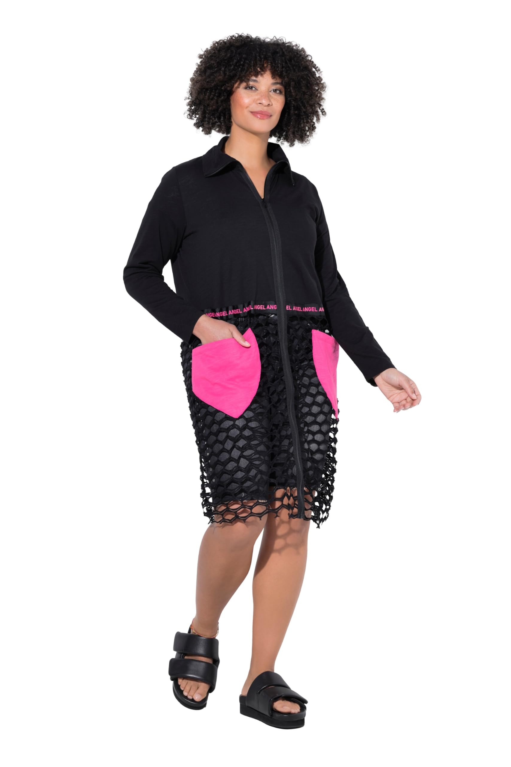 Angel of Style Damen große Größen Übergrößen Plus Size Shirtjacke, Straight Fit, Jersey und Netz 841753