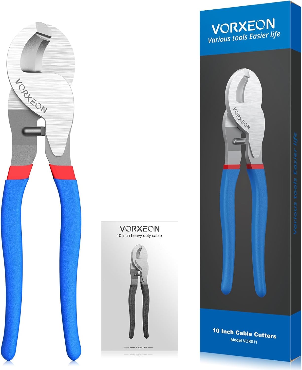 10-Inch Cable Cutters Heavy Duty Wire Cutter High Leverage Electrical Cable Cutter for Aluminum, Copper, Ethernet and Communication Cables, Ideal for Industrial, Professional and Home Use