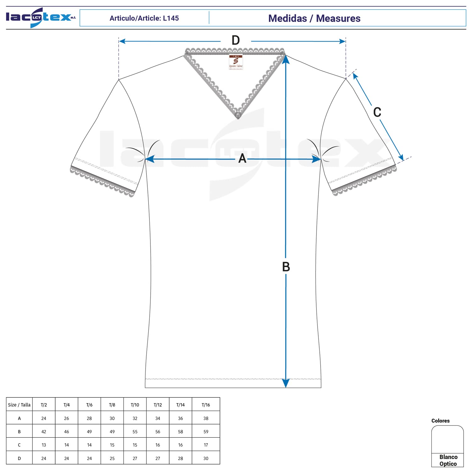 Lot économique de 6 t-shirts thermiques pour fille L145 à manches courtes et col en V avec dentelle. Même taille et couleur.