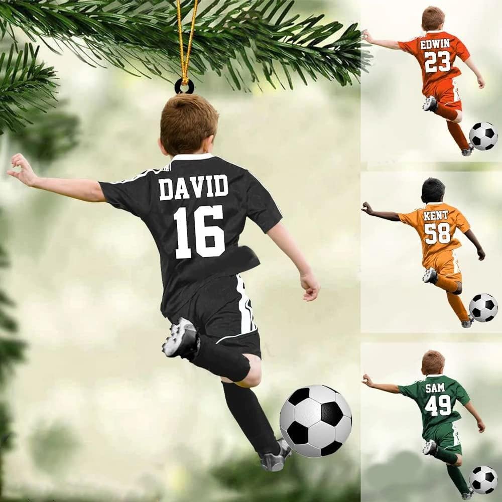 Personalized Soccer Ornament, Girl, Boy Soccer Christmas Ornament with Name &amp; Number, Unique Sports Keepsake Gift for Boys, Kids &amp; Teens, Holiday Tree Decoration, Christmas Tree, 2D Flat Shape /8