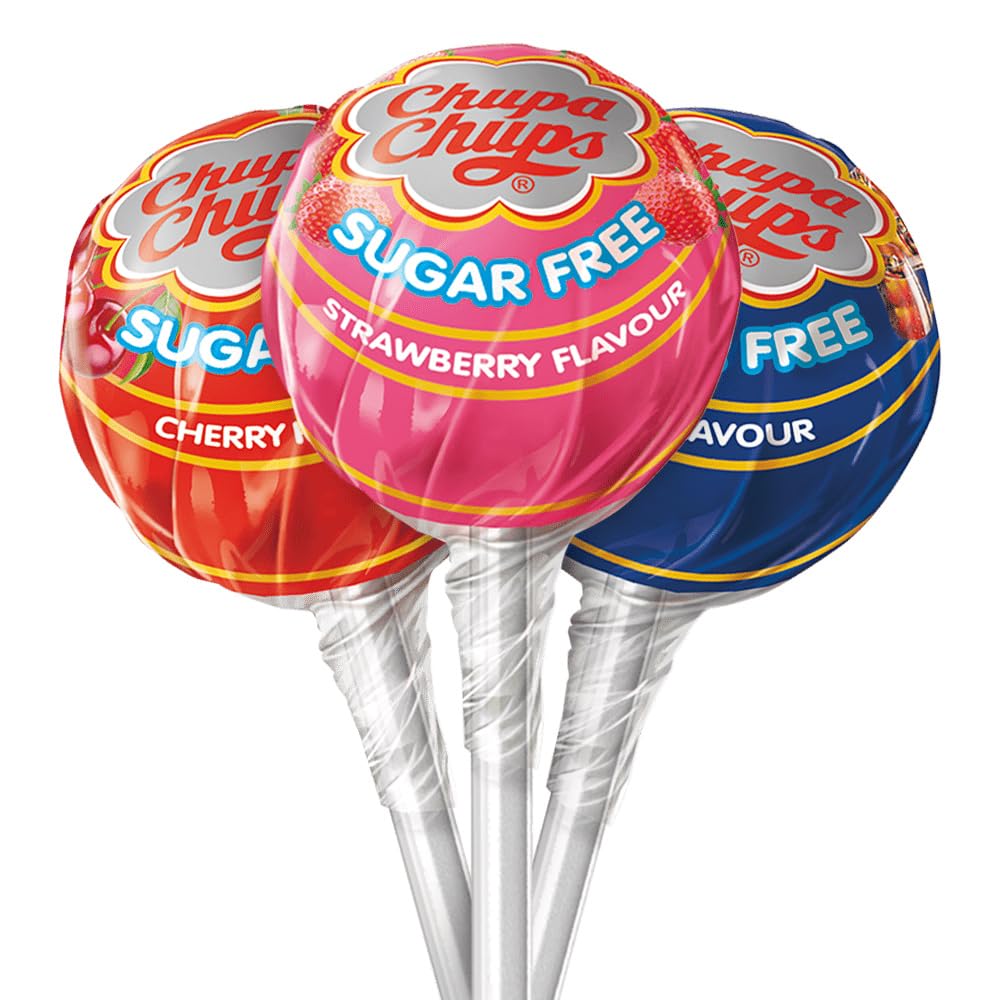 Chupa Chups Sugar Free Lollipops 3 Assorted Flavours Pack of 3 | Confectionery Sweets Candy Suckers Heat Sealed with Welari Thank You Card | (3pack) (3lollies)