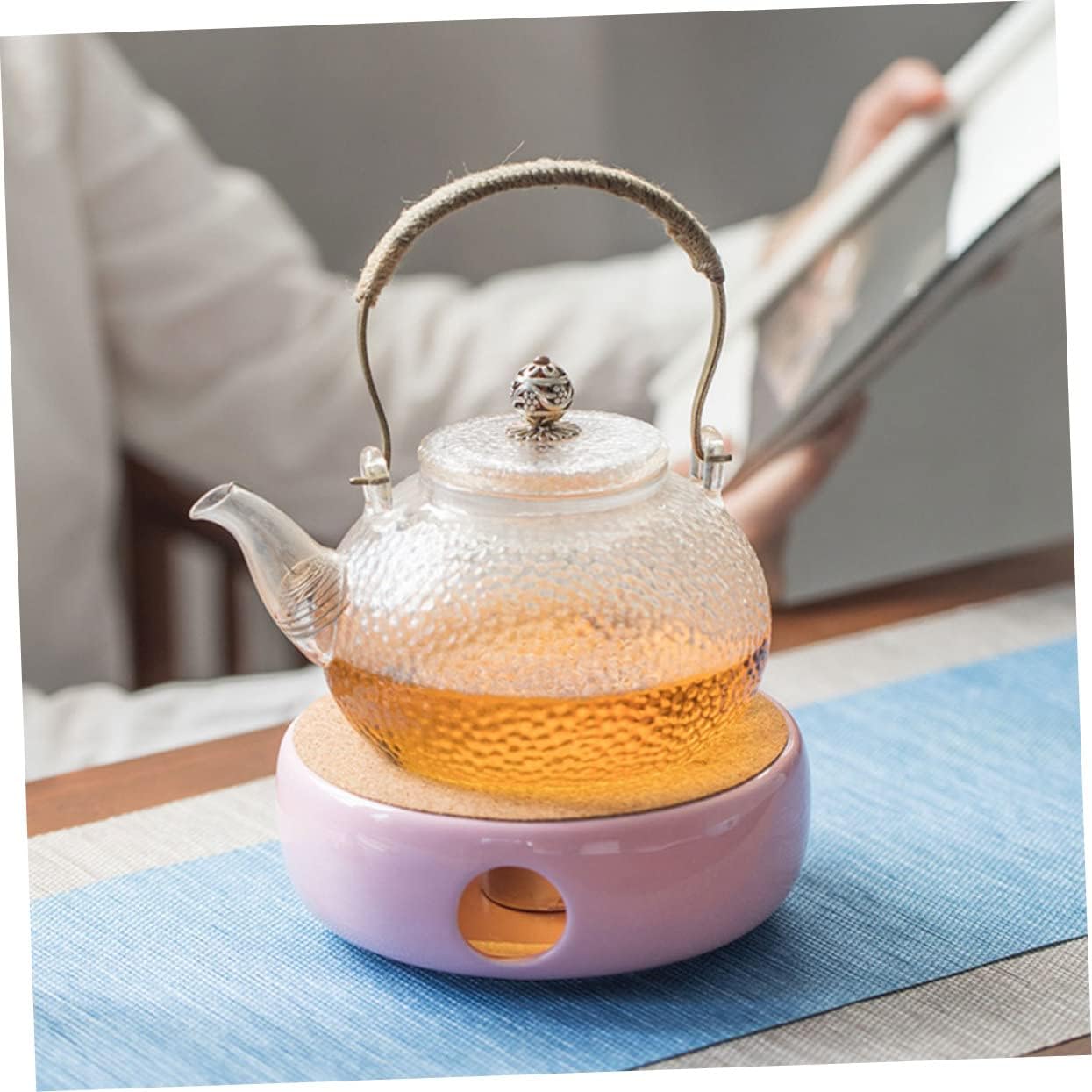 UKCOCO Ceramic Teapot Warmer with Candle Heater Base Multi Purpose Tea Stove for Home Use Smooth Burr Surface Design for Heating Tea Aroma and Food Easy to Clean and Practical