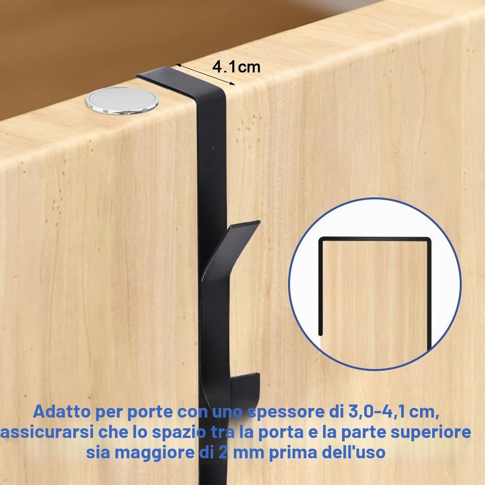 2 Pezzi x 5 Ganci Attaccapanni da Porta, Verticale Appendiabiti per Porta | Acciaio al Carbonio Appendi Abiti Senza Fori, Salvaspazio Appendino per Vestiti, Borse, Asciugamani (Nero)