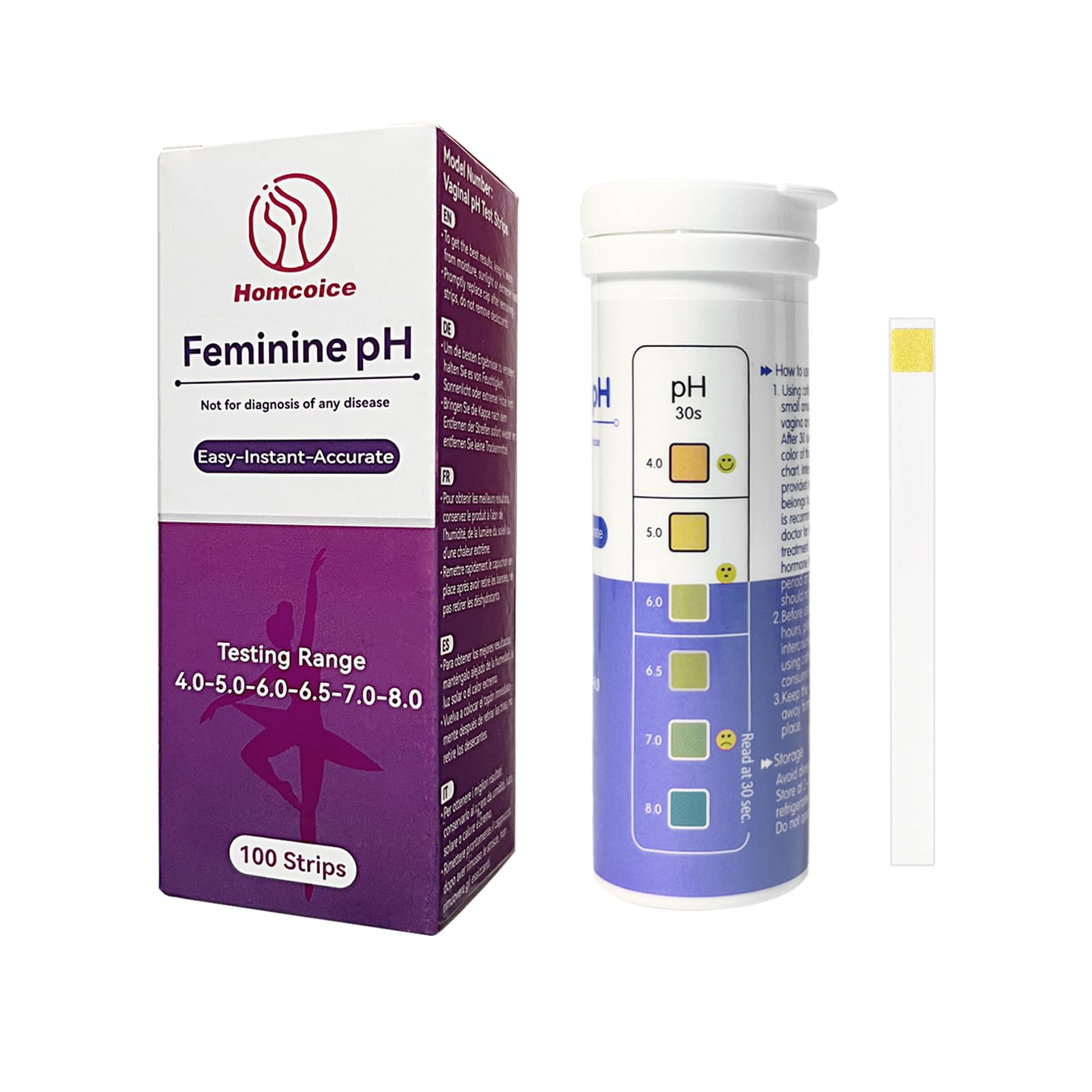 Bandelette pH (100 pièces) Test pH Féminin pour surveiller l’acidité précise et l’équilibre alcalinité