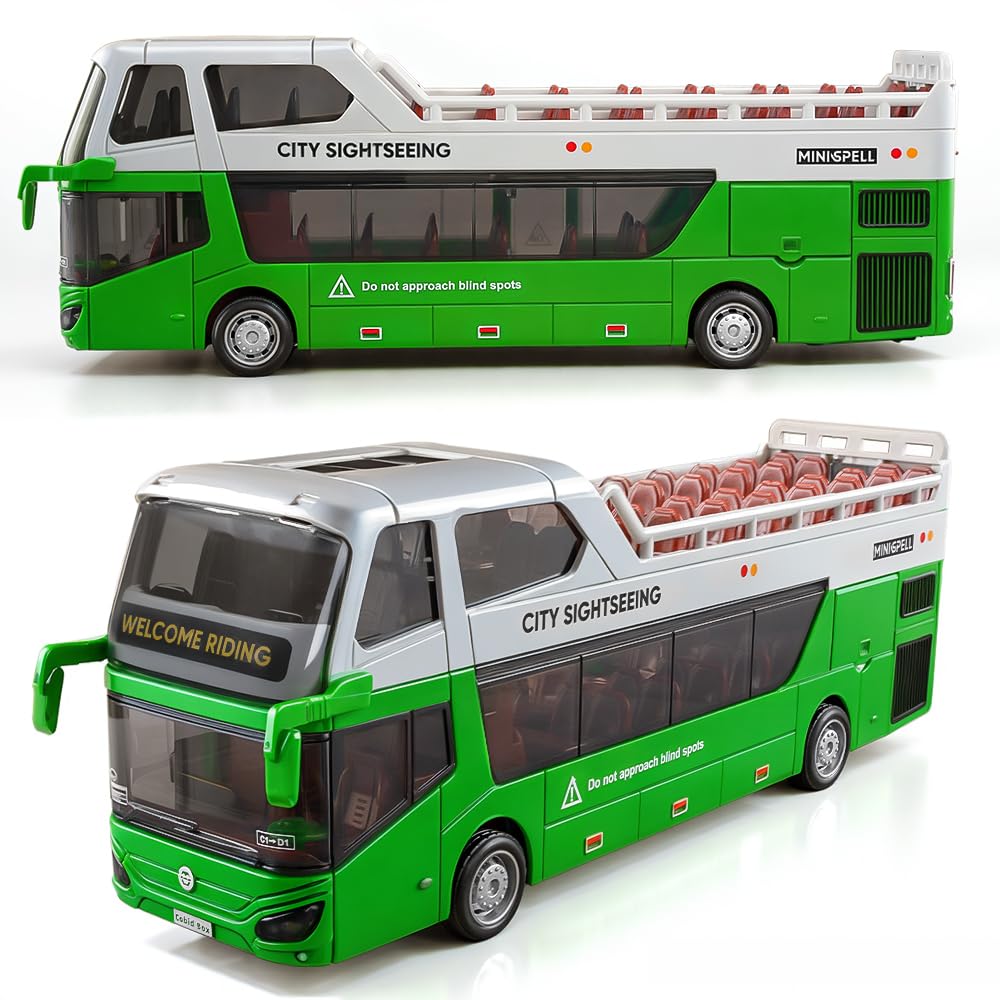 Autobús urbano de juguete con luces y sonidos para niños y niñas, juguete realista de autobús de dos pisos, gran regalo para niños y niñas a partir de 3 años (verde)
