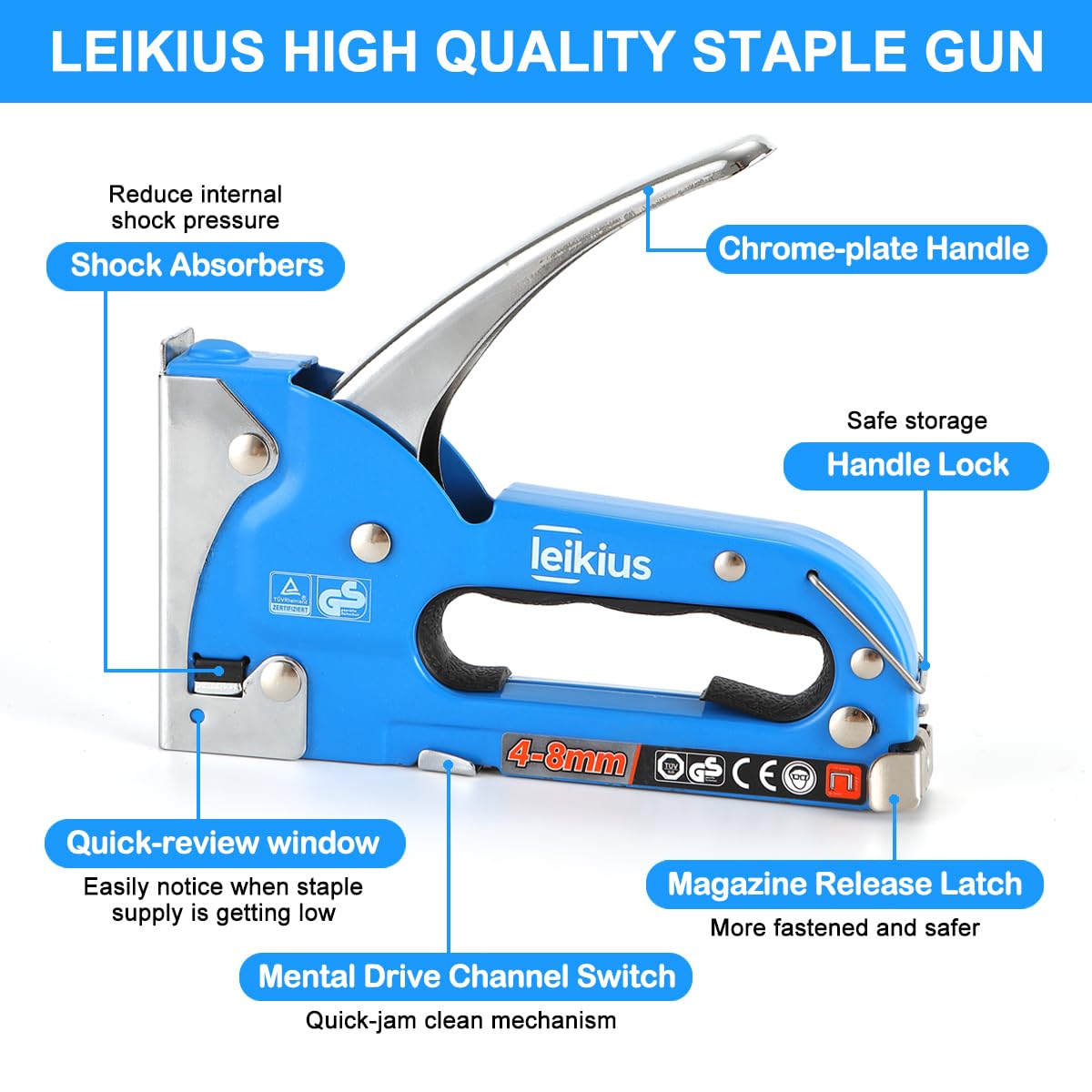 Graffatrice per tappezzeria per legno, artigianato, falegnameria, decorazione fai da te, pistola cucitrice di alta qualità, con 1 coltello, 2400 graffette per tappezzeria, materiale di