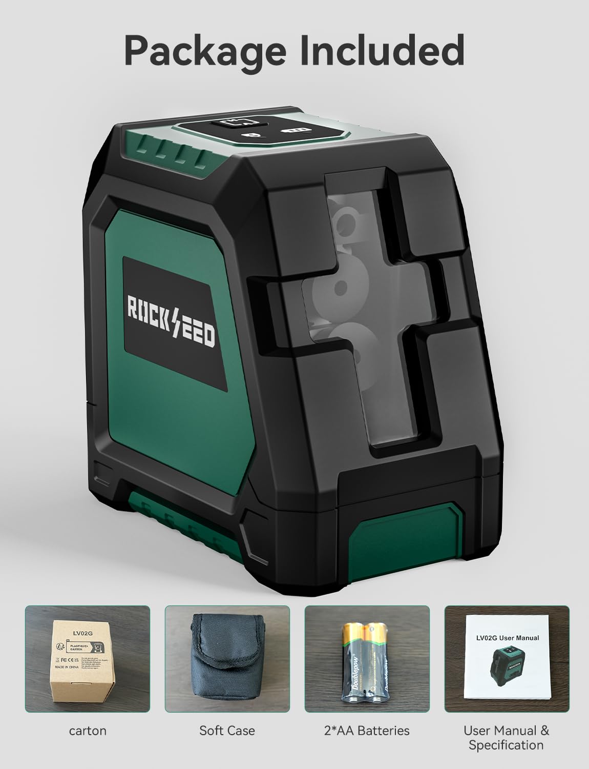 RockSeed Nivel Láser de Módulo Dual, Nivel de Línea Autonivelante,Haz Verde Horizontal y Vertical de 150 °, 2 Baterías AA,Bolsa de Transporte,para Decoración del Hogar/Bricolaje/Sitio de Construcción