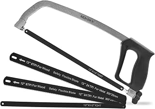 BOOSDEN Hack Saws for Metal, Hack Saw, Adjustable Hacksaw Frame Set with 2PC 12‘’ 8TPI/24TPI Bi-Metal Flexible Blade & 2PC 12‘’ X 1/2'' X 24TPI HSS Blade, Mini Hacksaw for Metal Cutting, Wood,PVC