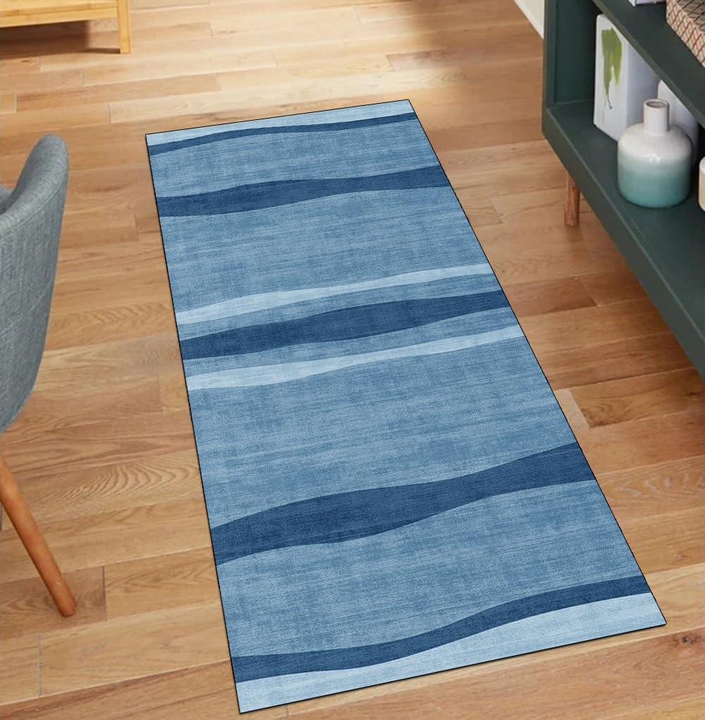 Alfombra de pasillo azul de 70x100 cm lavable y antideslizante con diseño abstracto