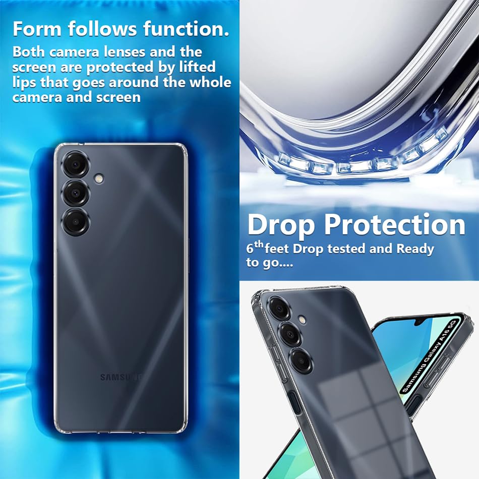 Image of Fashionury Crystal Clear Case for Samsung Galaxy A16 5G | Yellowing Resistance | Transparent TPU Silicone | Raised Camera Lips | Slim Transparent Cover