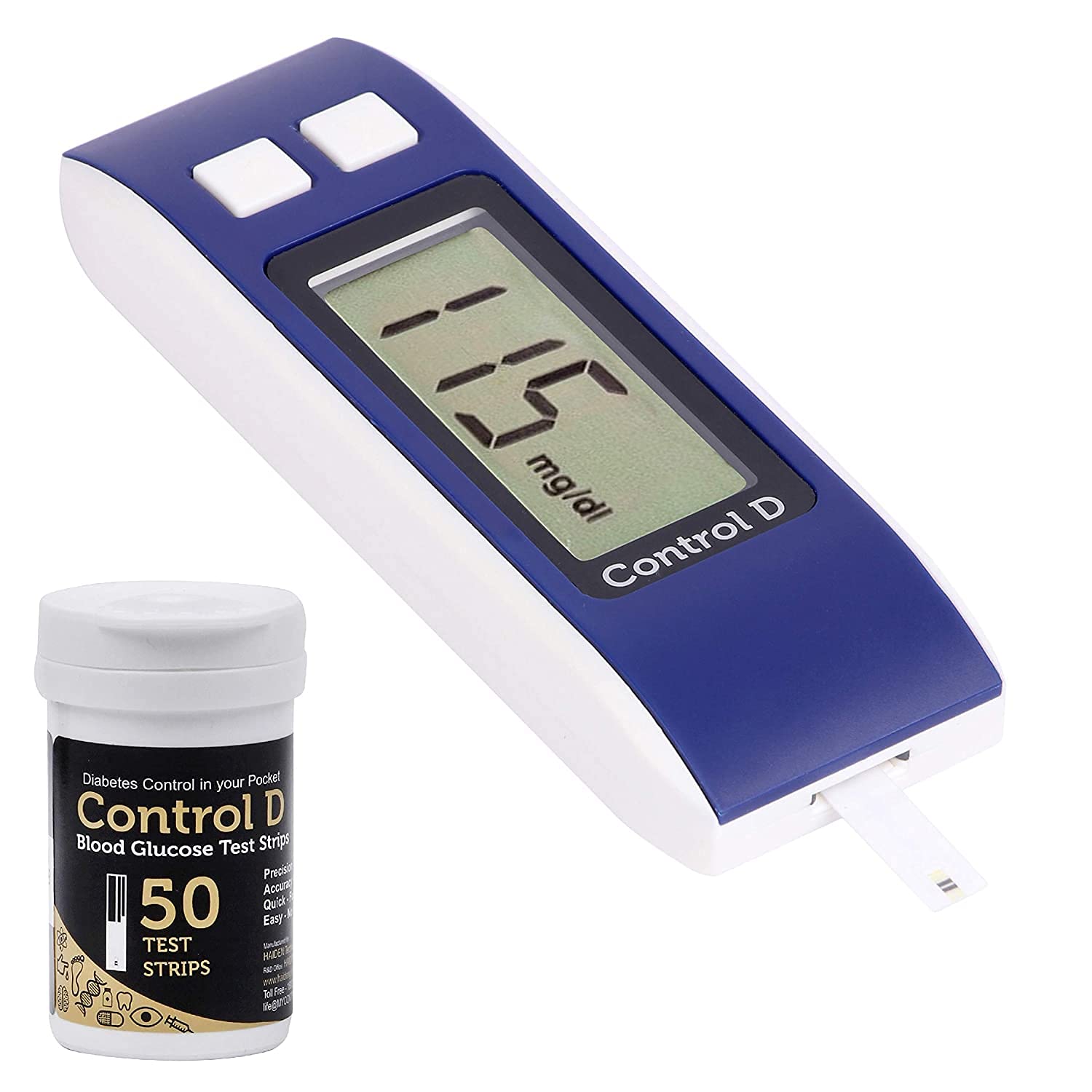 Control D Blue Digital Glucose Blood Sugar testing Monitor Machine with 50 Strips of glucometer