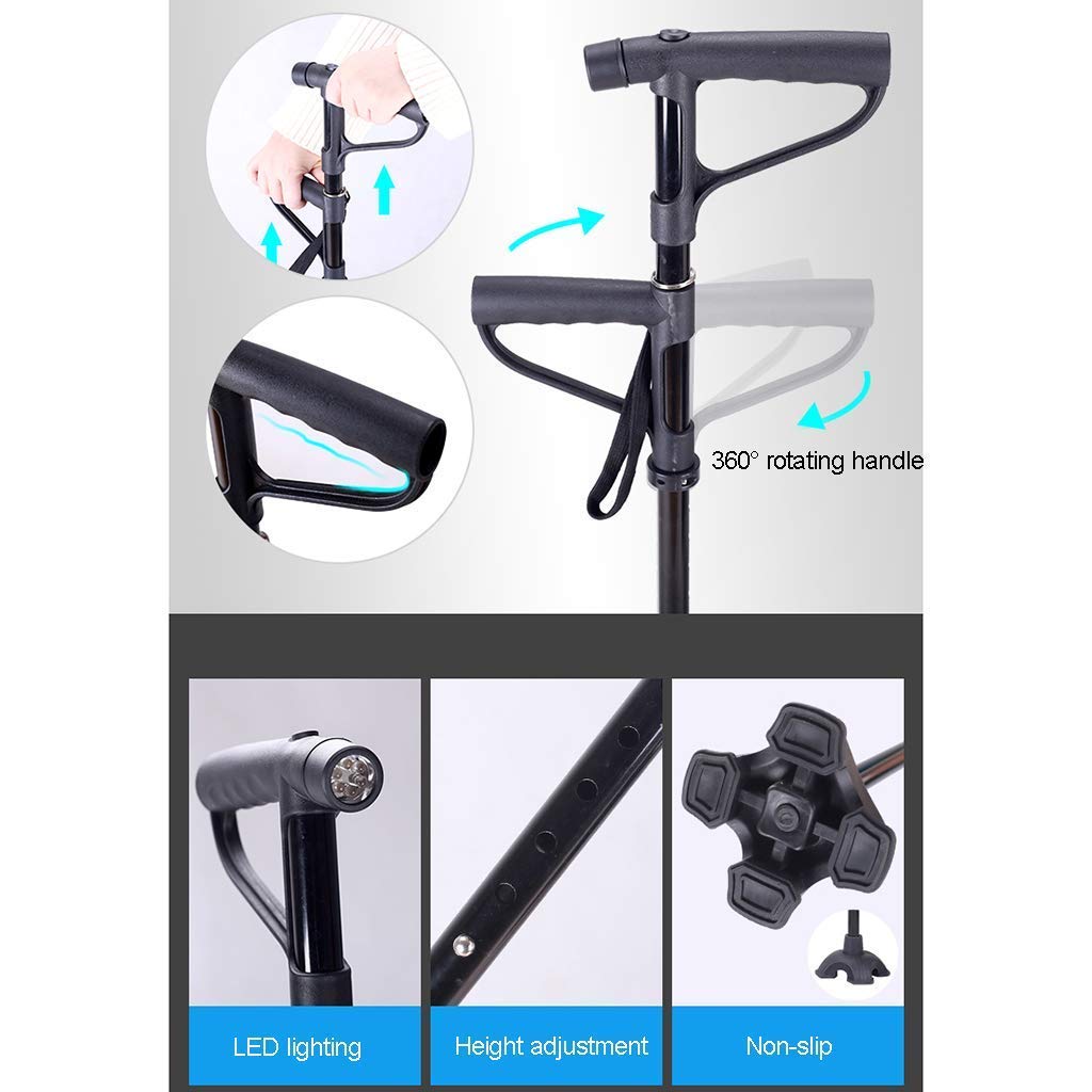 Bastón para Caminar para Hombres y Mujeres con Mango de Doble Agarre, Bastones para Caminar de Aluminio Ajustables con luz LED para Personas Mayores deshabilitadas, muletas Times