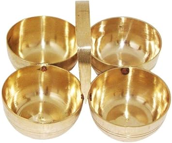 GOOFY TURTLE Handmade Brass Puja Chowmukh/Chopala Bowl Stand for Haldi, Kumkum, Rice, Elaichi, Mishri, Roli Gold 3 Inch, 80 Ml