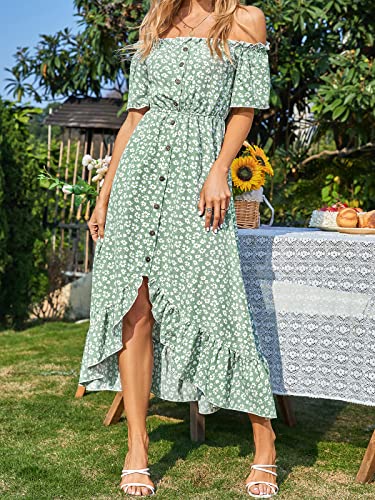 Image of CUPSHE Dress for Women Maxi Dresses Off Shoulder Ditsy Floral Print Short Sleeve Frill A Line Dress