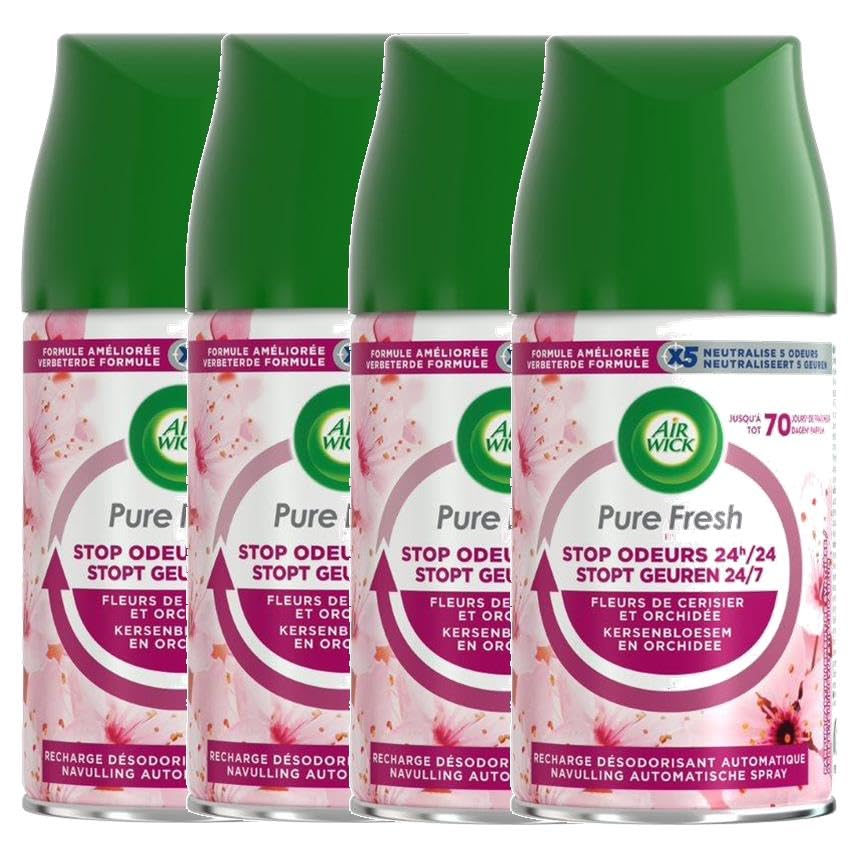 Air Wick Freshmatic Pure Fresh - Recambio para flores de cerezo y orquídea, 4 unidades (4 x 250 ml)