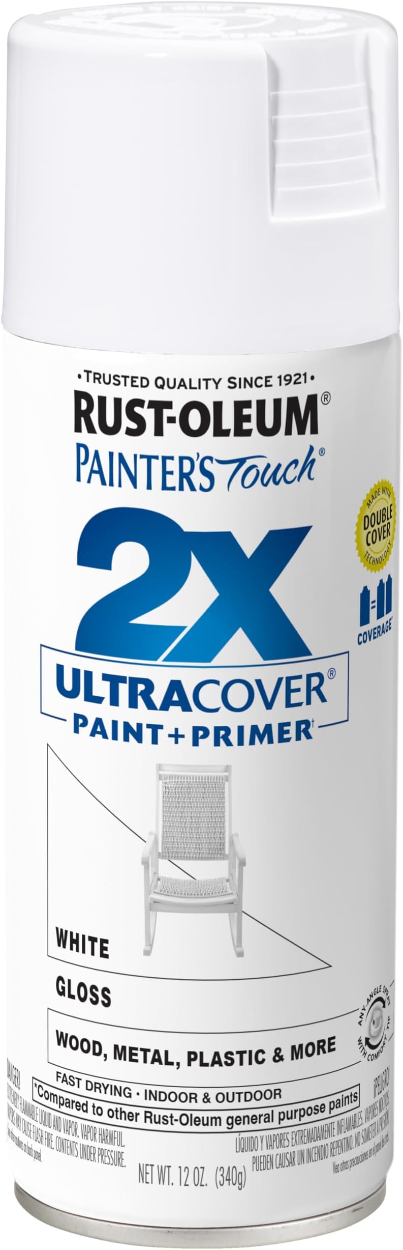 334048 Painter's Touch 2X Ultra Cover Spray Paint, 12 oz, Gloss White