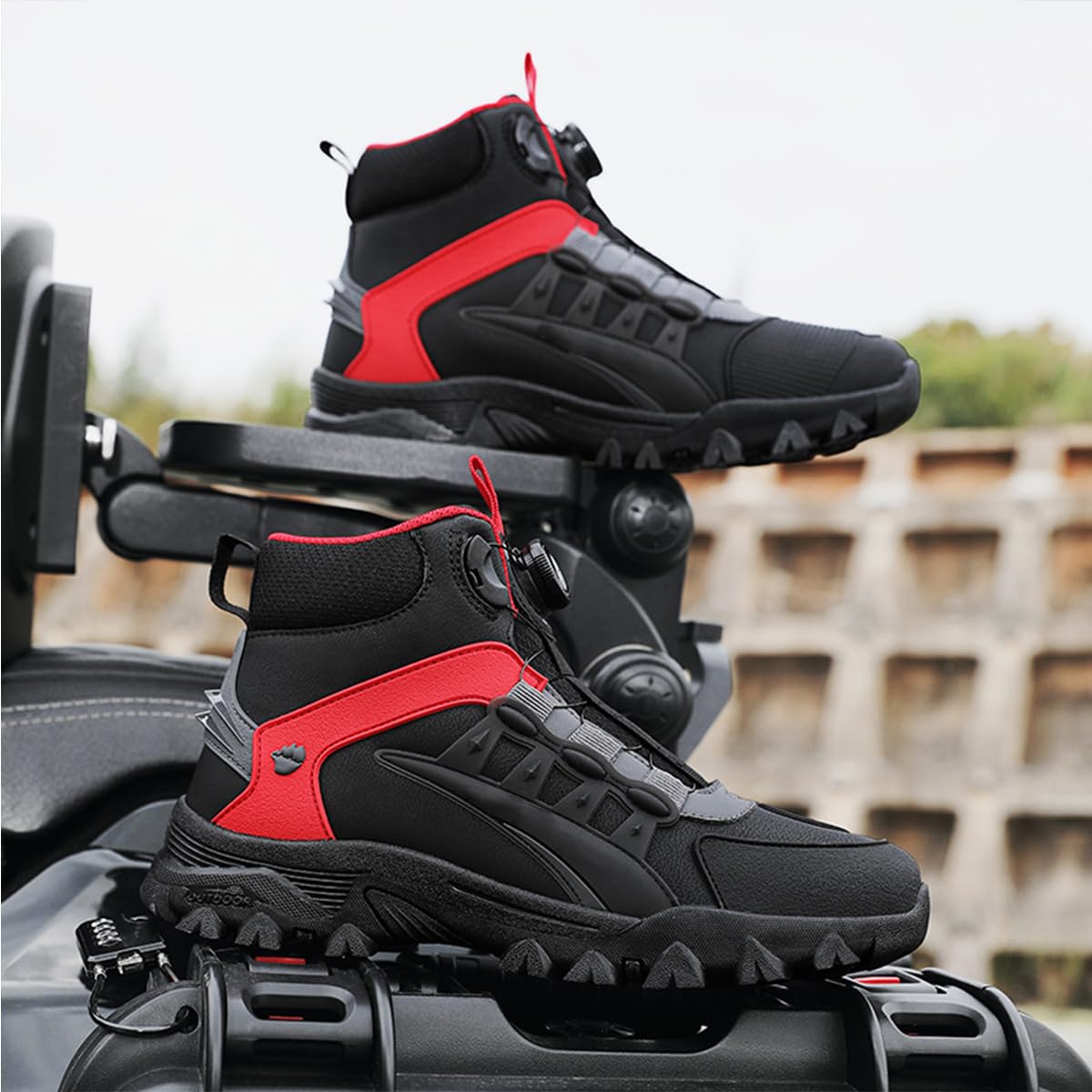 SDEQA Stivali da Moto Uomo Scarpe Racing Motocross | Stivali Touring Equitazione Antiscivolo Impermeabili Protezioni Rinforzate per Pista e Strada
