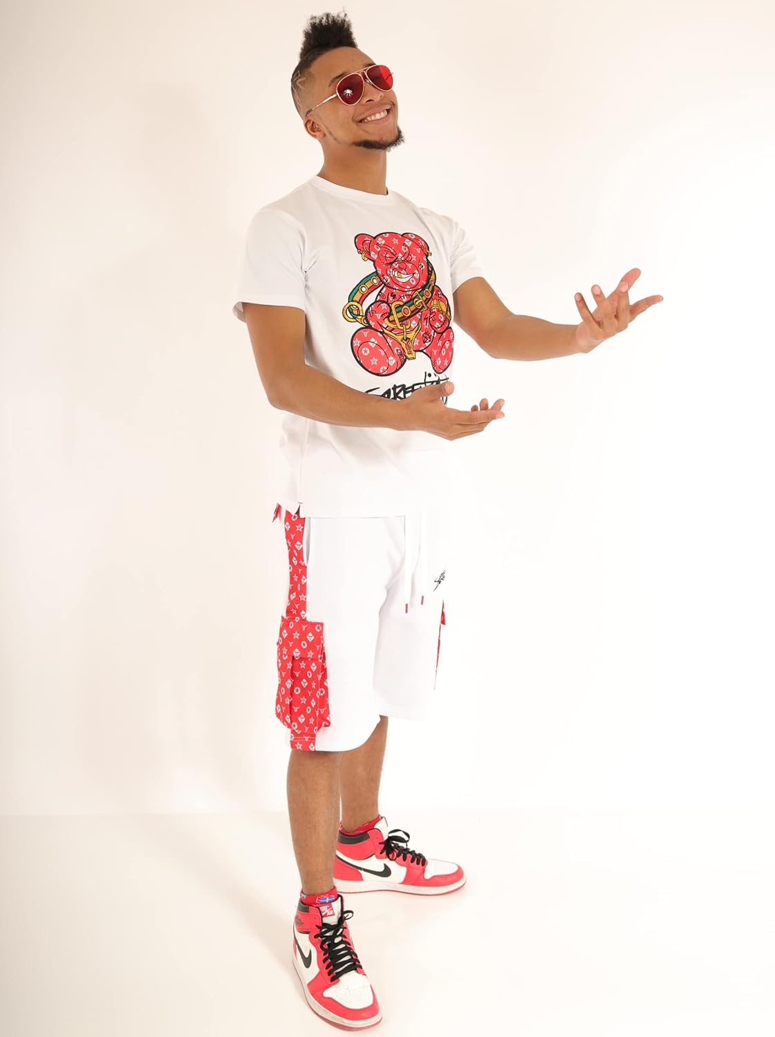 SCREENSHOT Mens Urban NYC Hip Hop Utility Fit Premium Fleece Shorts - Varsity Street Fashion SweatShorts Ribbed Wasteband - Image 2