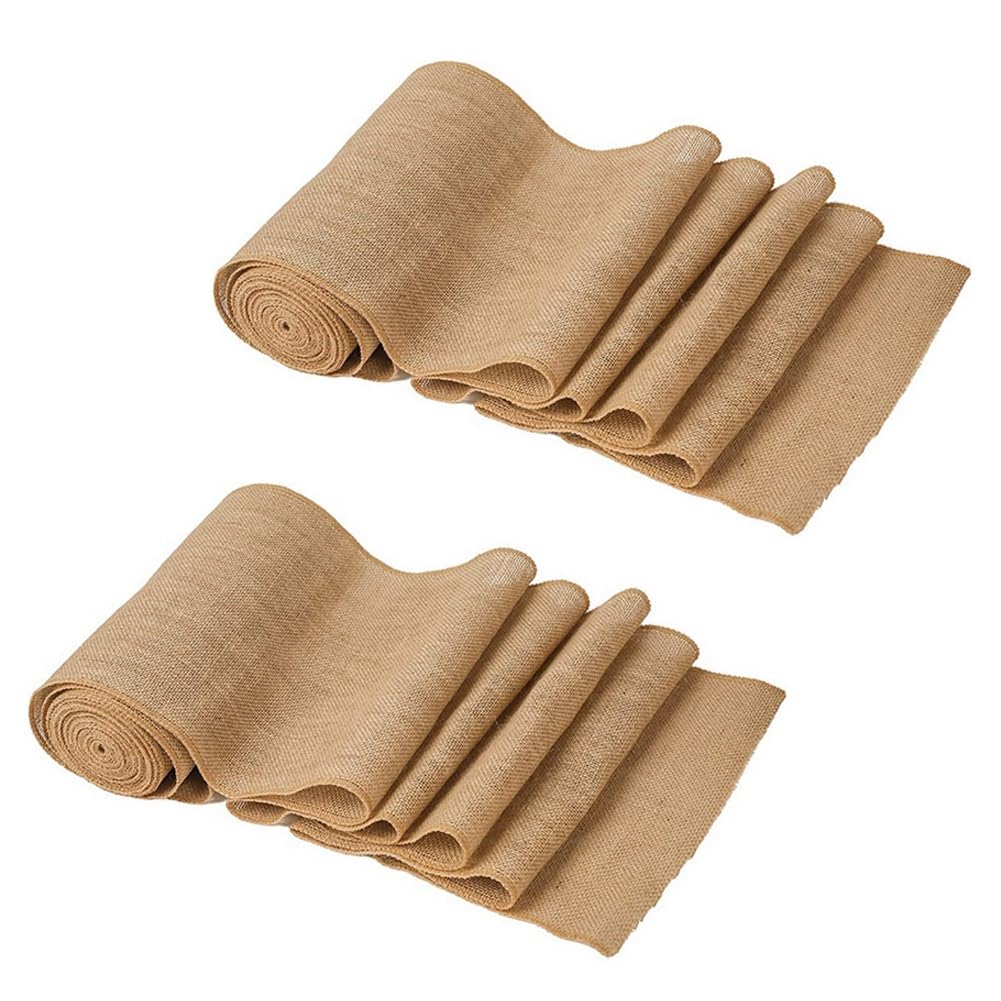 Vjsujehgy 2X Table Runner 10 M X 30 cm Jute Table Runner Linen Jute Fabric, Table Runner Roll Table Decoration Wedding