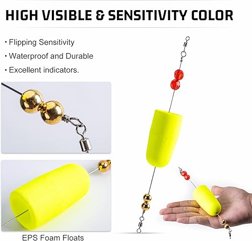 Miniatura 4 de Goture 6 unidades - 8 piezas de espuma EVA Bobber de pesca Bobber Bobber Bagre Bobbers iluminados Bobbers Pesca nocturna con 10 varillas brillantes