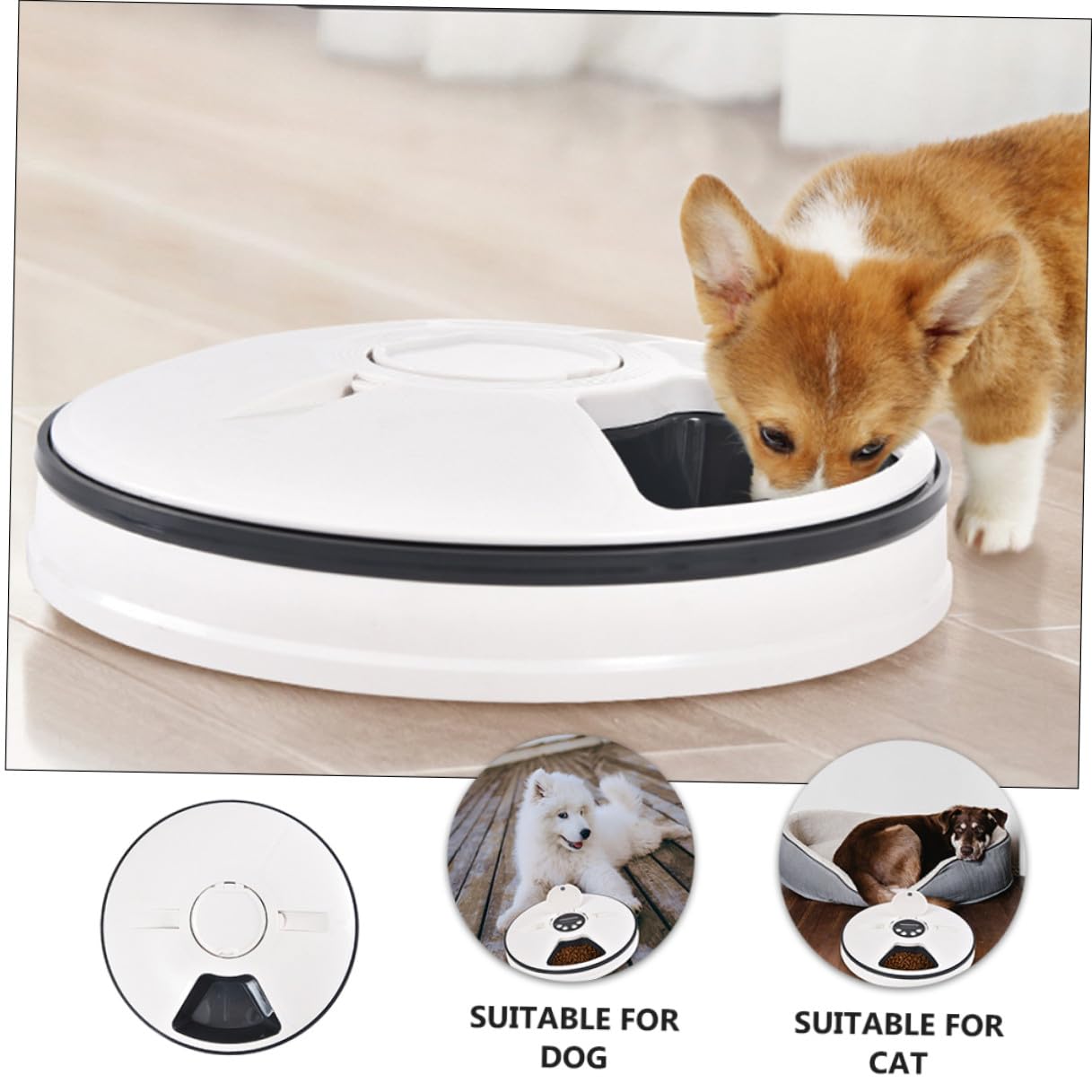 Comedero Automático para Mascotas Temporizador 6 Comidas | Capacidad 90g, Acabado Negro Abs, Base Antideslizante y Diseño Desmontable, Cabe en Esquina