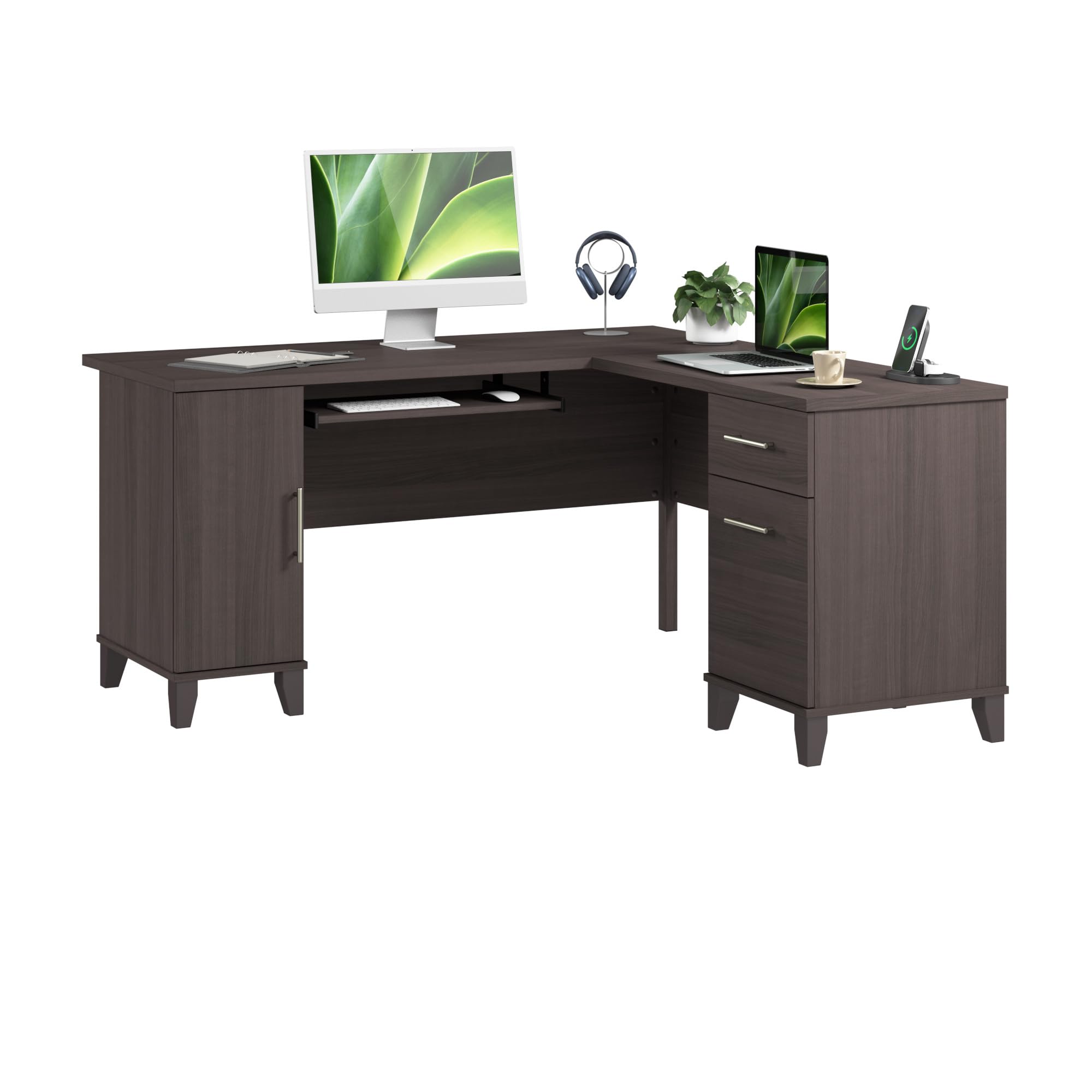 Photo 1 of **Non-Functional**
Bush Furniture 60-inch L Shaped Desk with Storage, Spacious Corner Computer Table for Home Office, Somerset Collection, Storm Gray