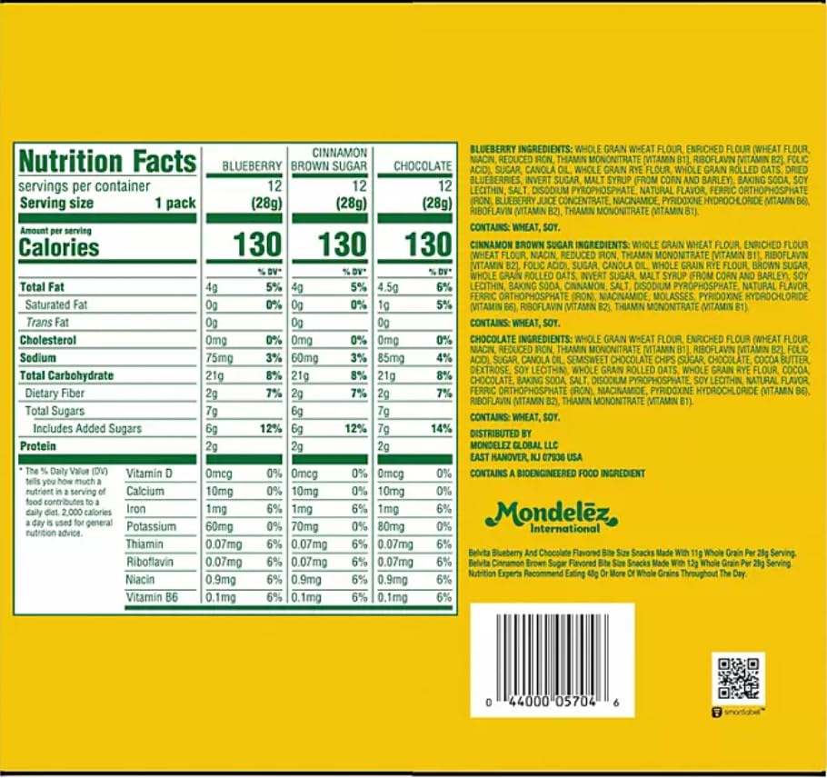 Miniatura 2 de BelVita Paquetes variados de galletas de desayuno  3 sabores naturales  12 paquetes de bocadillos de chocolate Belvita 12 paquetes de aperitivos de