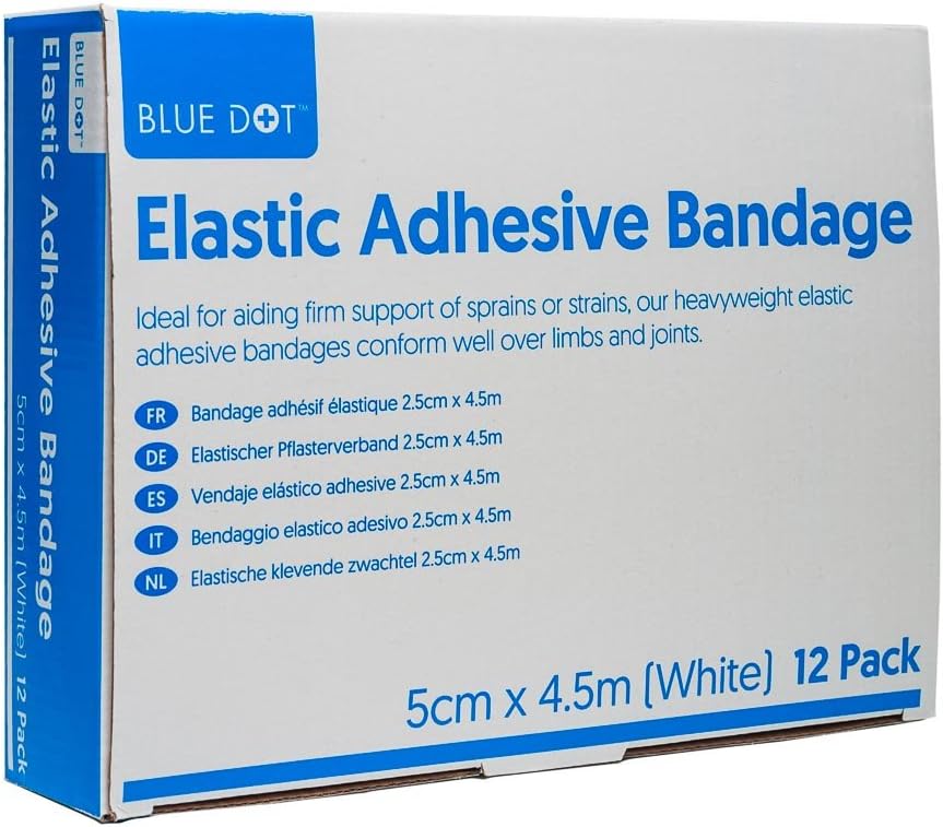 Premium Elastic Adhesive Bandage (EAB) Pack of 12 | White, Latex-Free (5cm x 4.5m 12 Pack)