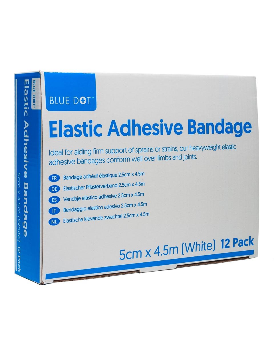 Premium Elastic Adhesive Bandage (EAB) Pack of 12 | White, Latex-Free (5cm x 4.5m 12 Pack)