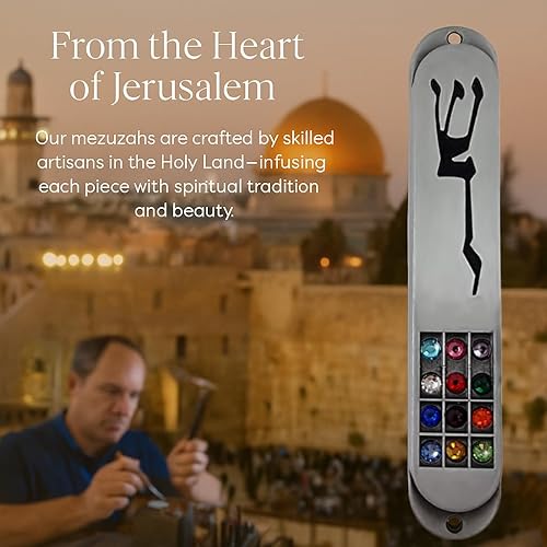 Miniatura 5 de TALISMAN4U MEZUZAH - Funda de peltre con desplazamiento para 12 tribus de Israel, diseño de Hoshen, símbolo de protección hebrea Shaddai, judaica,