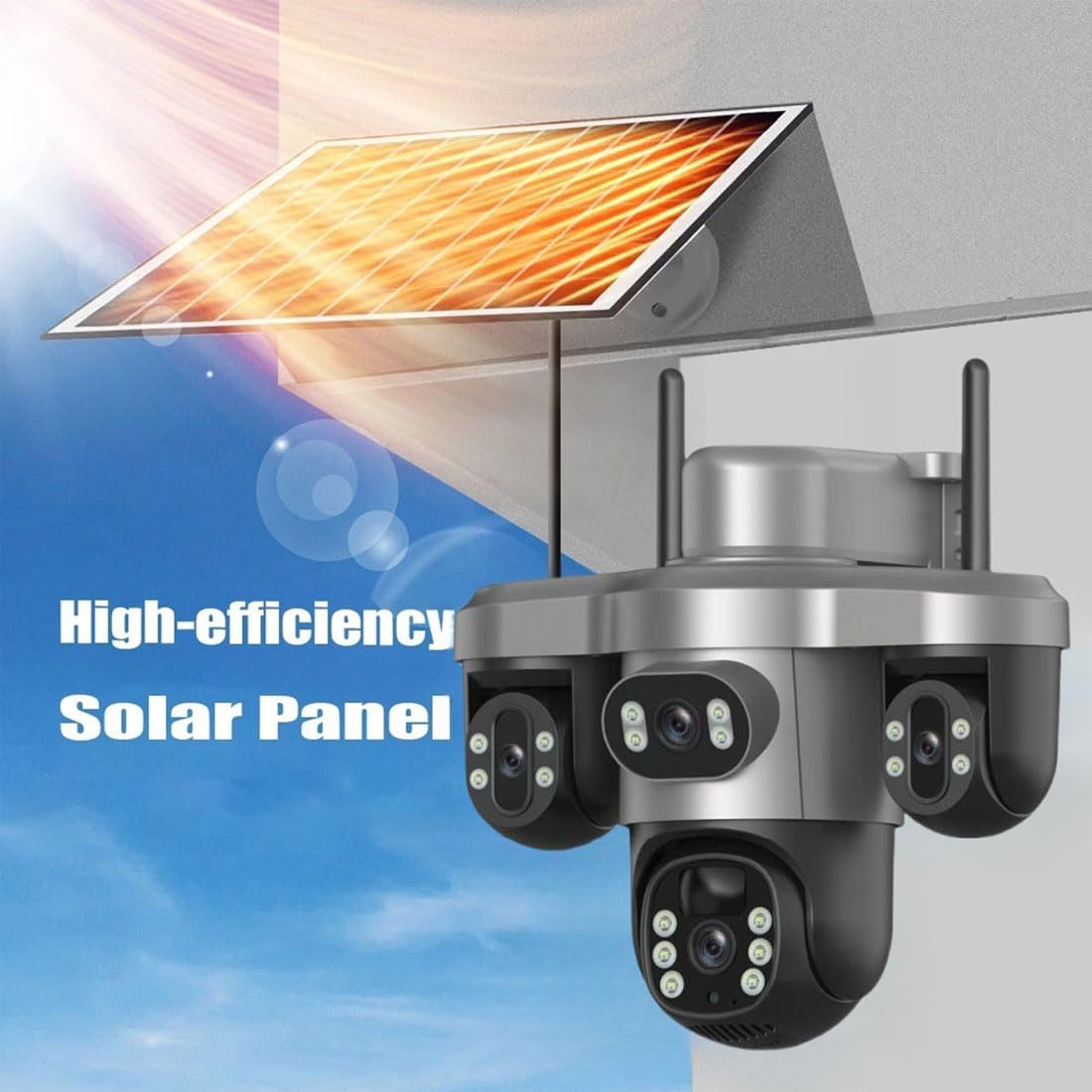 Caméra De Sécurité Solaire À Triple Objectif, Surveillance 3 Voies (A-4G)