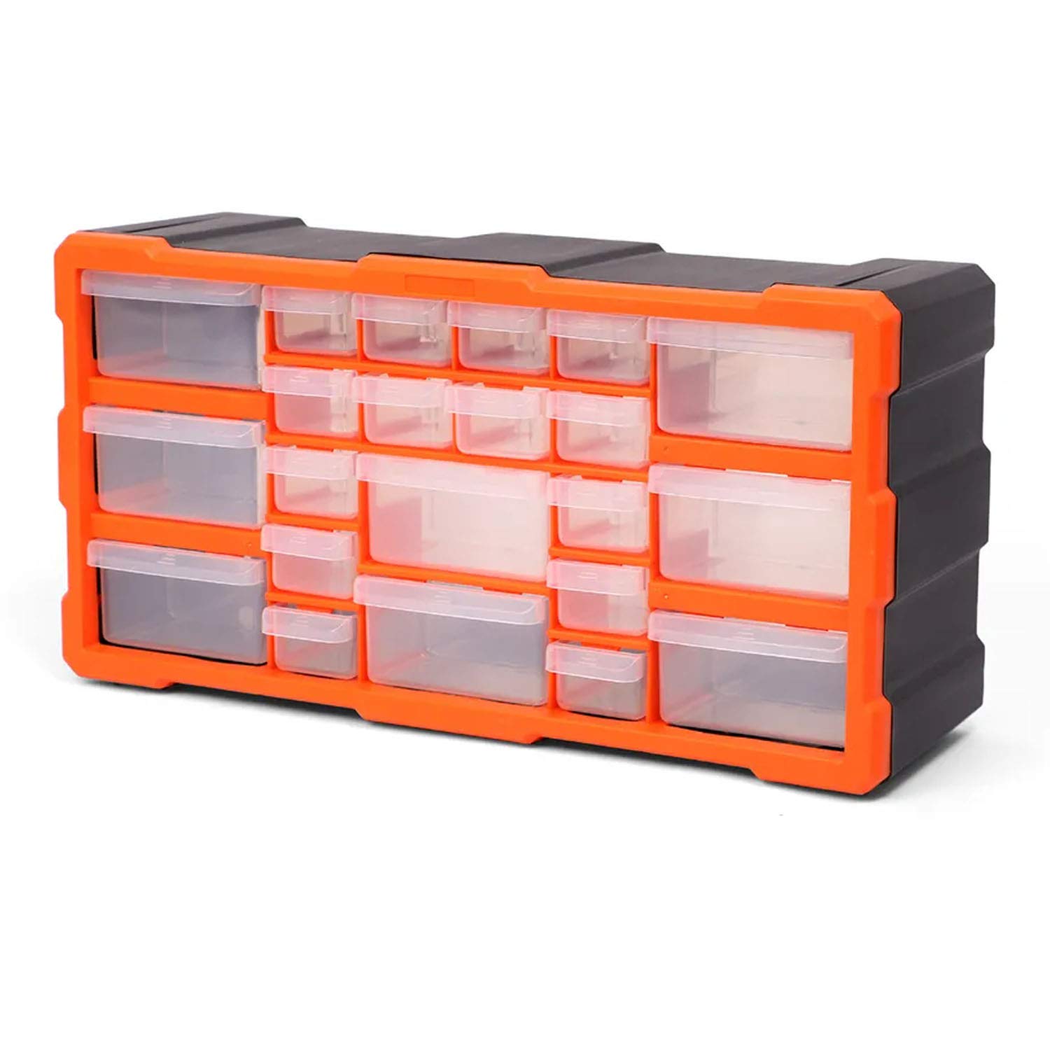 Bond Hardware Orange 22 Drawer Organiser For Diy Tool Bits Plastic Storage Units - Workshop Screws And Small Parts Cabinet Or Office Stationary Craft Box Black