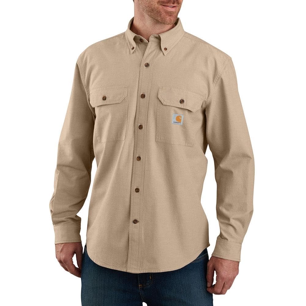 Carhartt Men's Original Fit Long Sleeve Work Utility Button Down Shirt, Dark Tan Chambray, L Tall