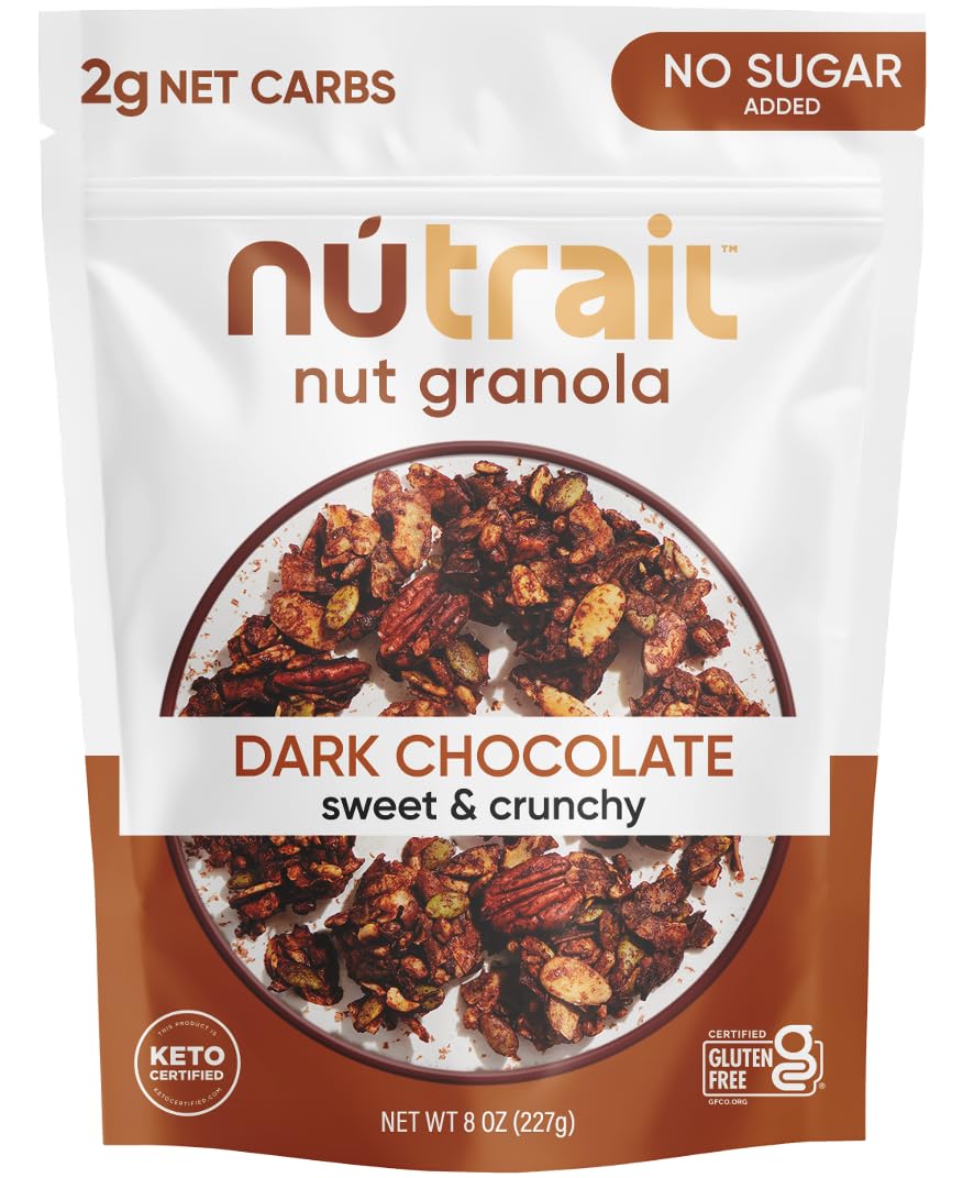 NuTrail Nut Granola Cereal, Dark Chocolate, No Sugar Added, Keto, Low Carb, Gluten Free, Grain Free, Healthy Breakfast 8 oz. 1 Count 8 Ounce (Pack of 1)