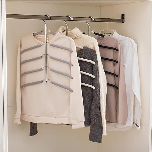 Miniatura 6 de Paquete de 2 perchas de metal 5 en 1 antideslizantes de acero inoxidable para camisas, perchas de varias capas para armario, perchero de ropa de