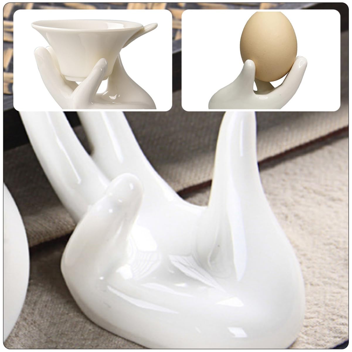 STOBAZA Egg Holder Countertop 2 Hand-shaped Ceramic Egg Cups Easy Cleaning for Breakfast