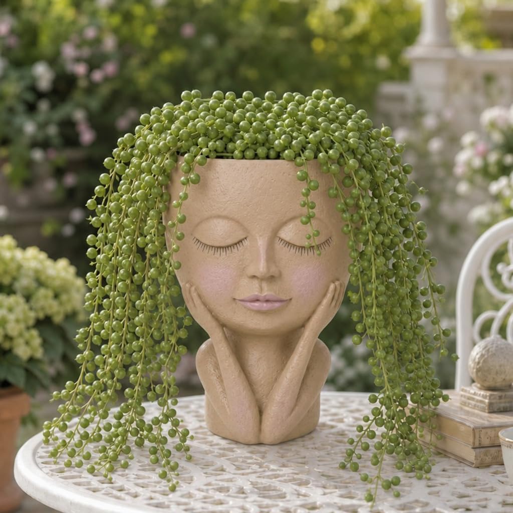 Face Planter Lady Statue Flower Pots, Brown