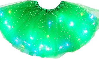 Star Sequins Layered Tutu Skirt with LED Lights, Neon Light Up LED Tutu Mini Skirt Elastic Dress for 3-12 Years Kids Girls