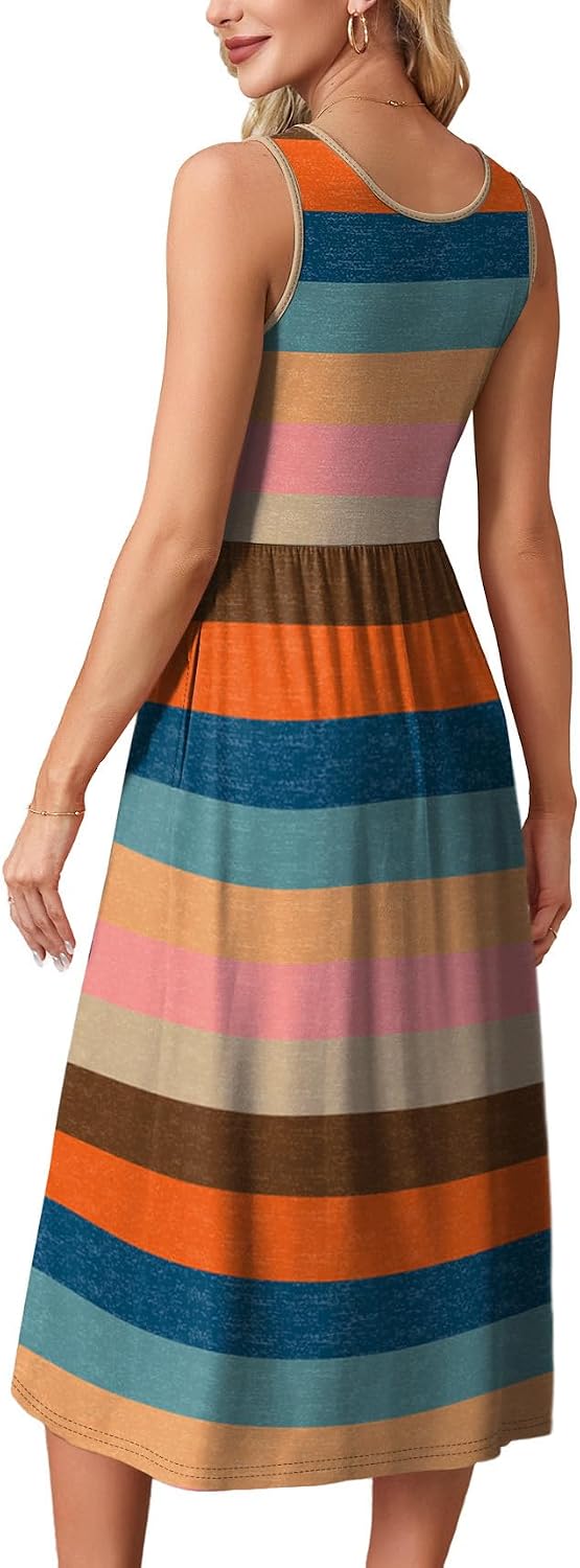 WIHOLL Summer Dresses for Women Flowy Casual Midi Dress Beach Vacation Sundresses with Pockets thumbnail